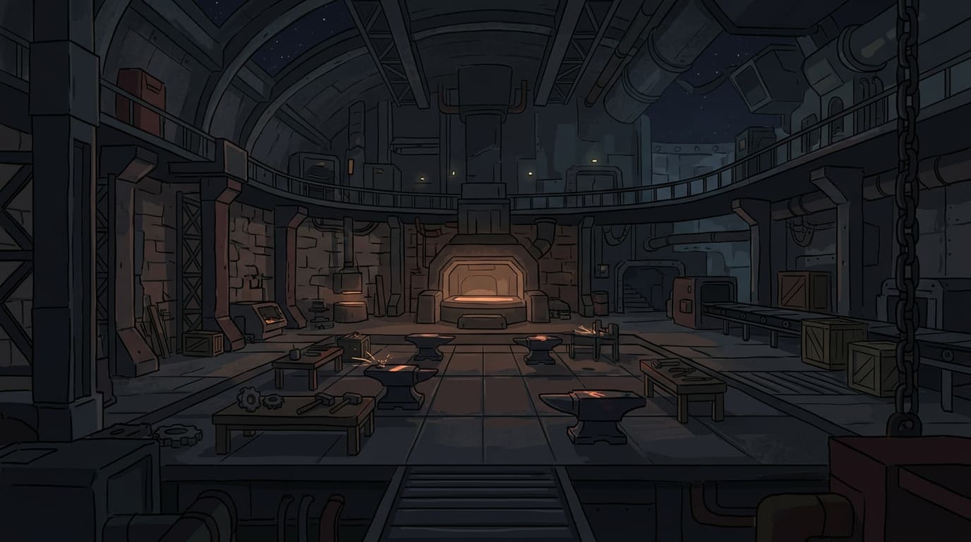 The Sound Forge backdrop: a warm, glowing forge interior where sounds are built from blocks