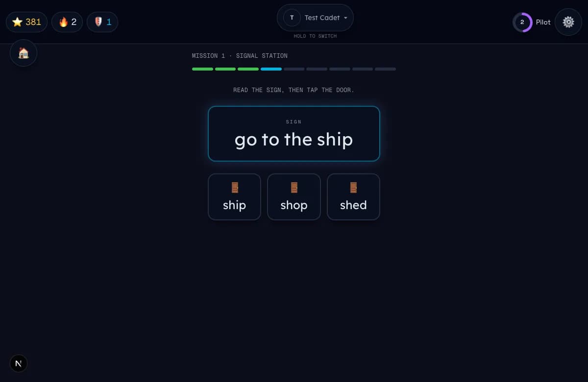 A Sign Gate in a StarSeeker mission, where reading a sign opens the path ahead.