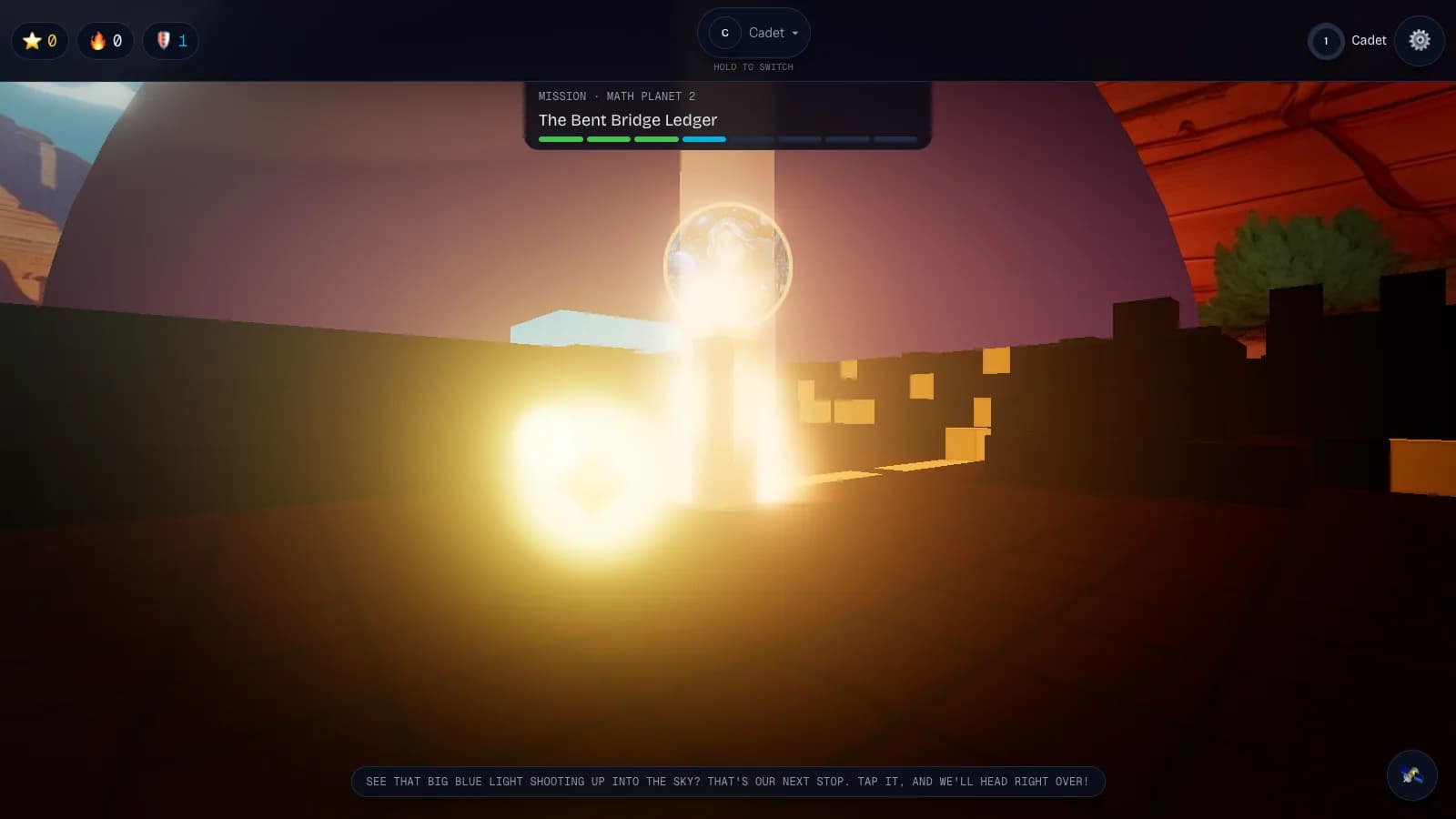 In-world view of Carry Canyon at dusk: canyon walls, a tree, and stacked crates near the mission beacon.